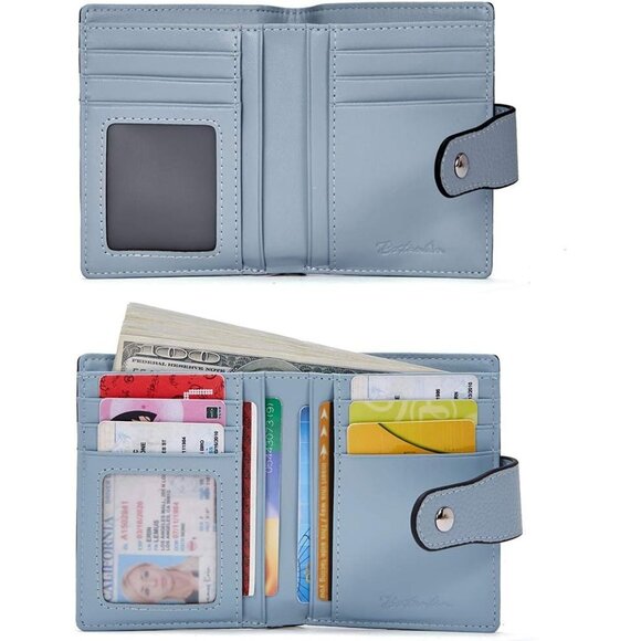 Women Leather Wallet RFID Blocking Small Bifold Zipper 2-blue pebble - Picture 4 of 7